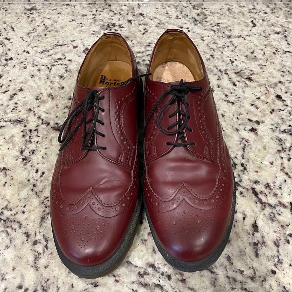 Dr Martens 3989 Cherry Red Leather Wingtip Brogue Shoes Mens 11 Womens 12 - Picture 7 of 11